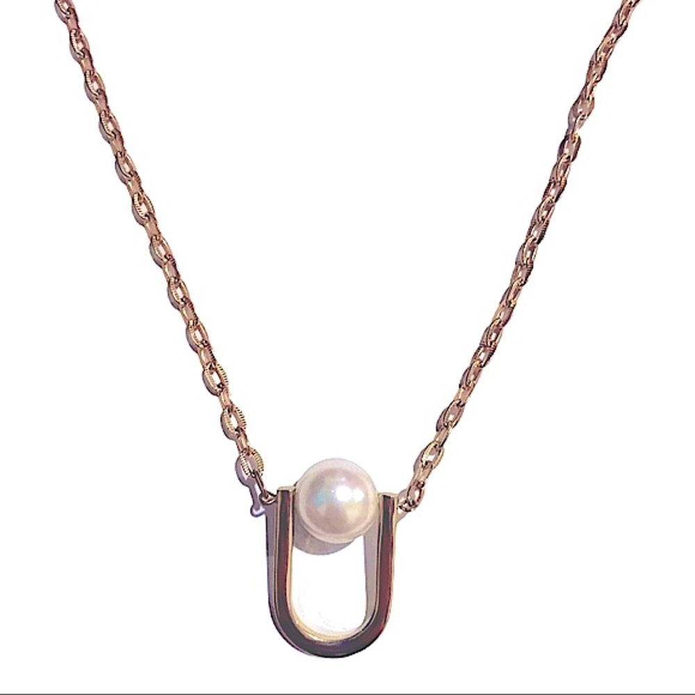 Long Gold Tone & Faux Pearl Necklace